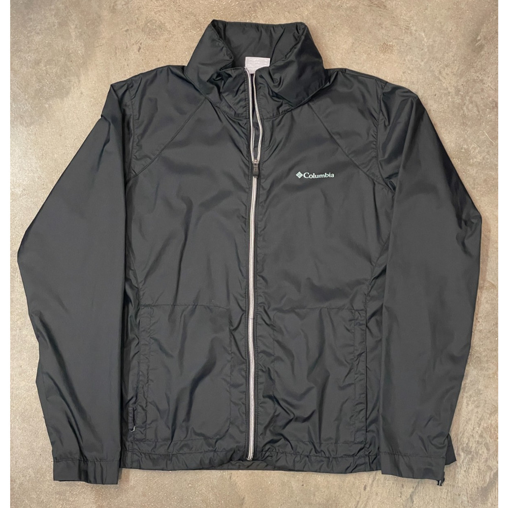 Columbia Windbreaker Jacket Mens XL Black Full Zip Water Resistant Packable